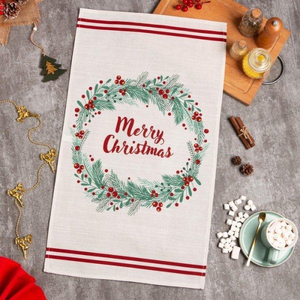 Новогоднее полотенце Этель "Сhristmas leaves" 40x73 см, 100%хл, репс 210 г/м2